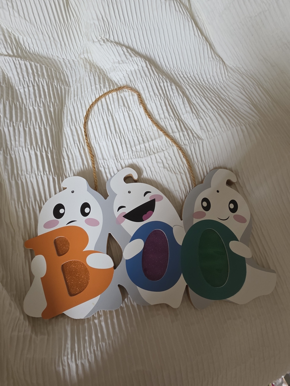 Cute Ghost 'BOO' Hanging Door Decor - White, Orange, Blue, Green